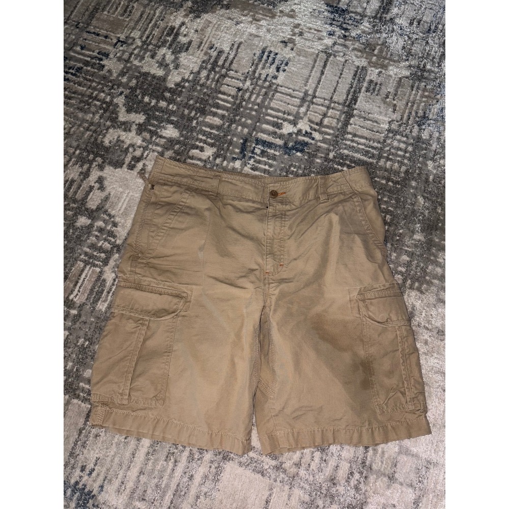 LL Bean Natural Fit Mens Cargo Shorts 35W Tan Khaki Cotton Outdoor Utility